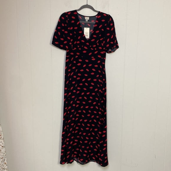 Women's Short Sleeve Maxi Sundress - A New Day Black/Red Lip Print Sz 4 - Picture 2 of 9